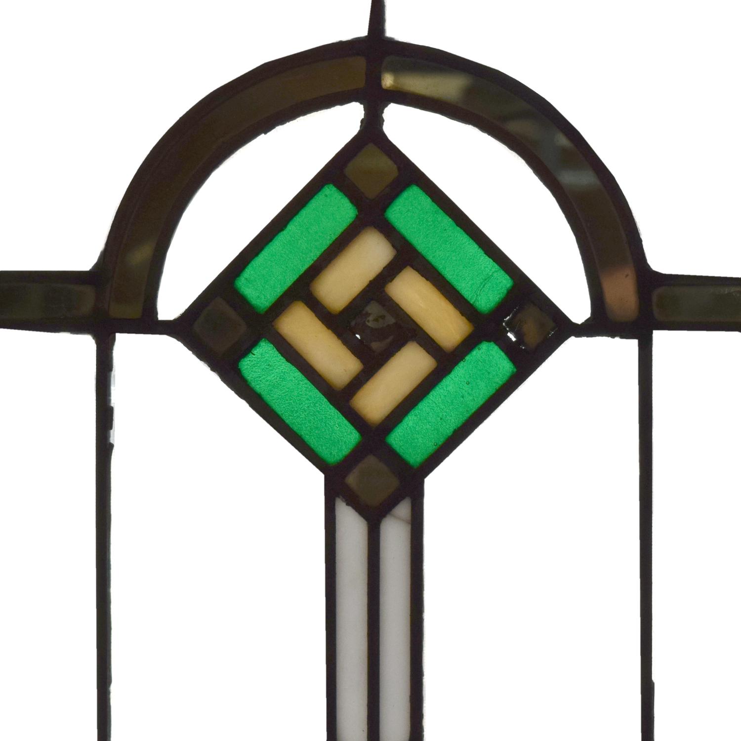 A Prairie School Leaded Glass Window 30" W x 2" D x 33" H — United States, Early 20th Century
