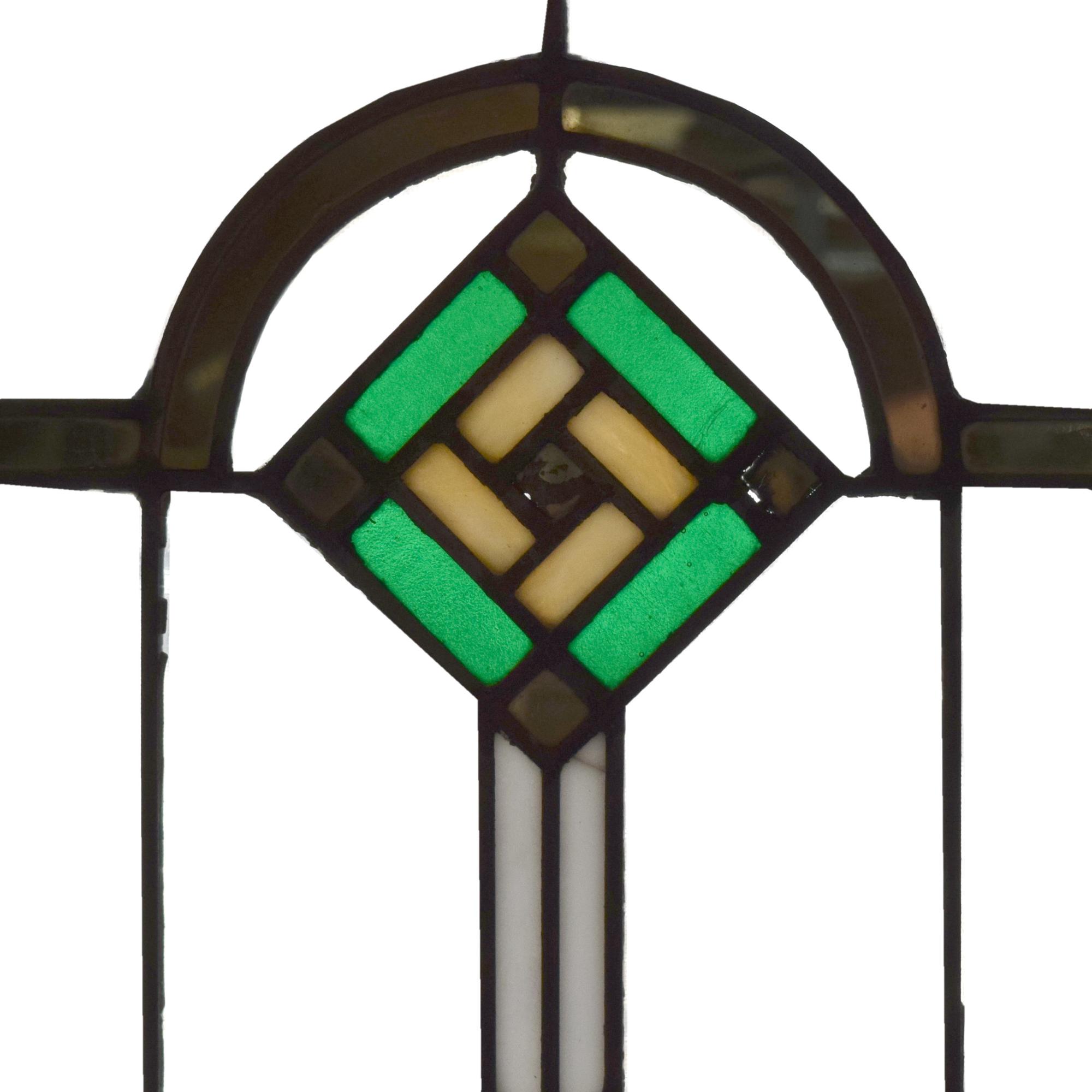 A Prairie School Leaded Glass Window 30" W x 2" D x 33" H — United States, Early 20th Century