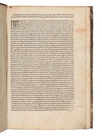 SENECA, Lucius Annaeus (the younger, ca. 4 B.C./1 A.D.- 65 A.D.). Tragoediae . Commentary by Gelius Bernardinus Marmita and Daniel Caietanus. Venice: Johannes Tacuinus, de Tridino, 7 April 1498.