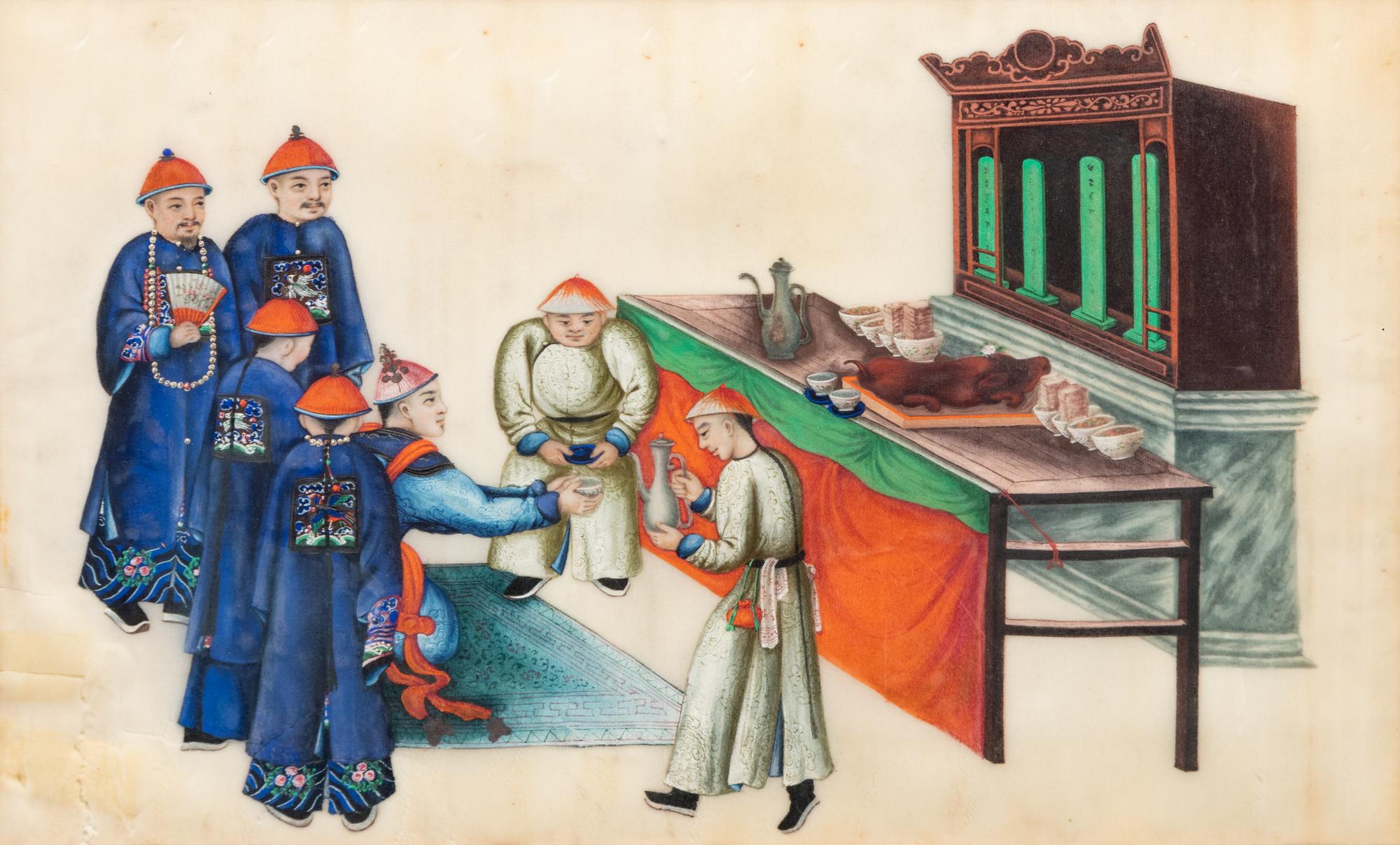Three Chinese Export Pith Paintings