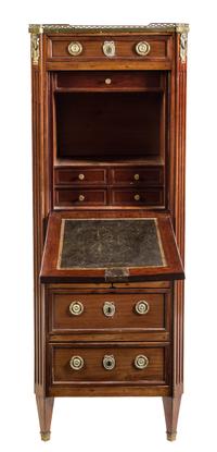 A Louis XVI Mahogany Secretaire a Abattant Height 61 x width 22 1/2 x depth 15 5/8 inches. — 19TH CENTURY
