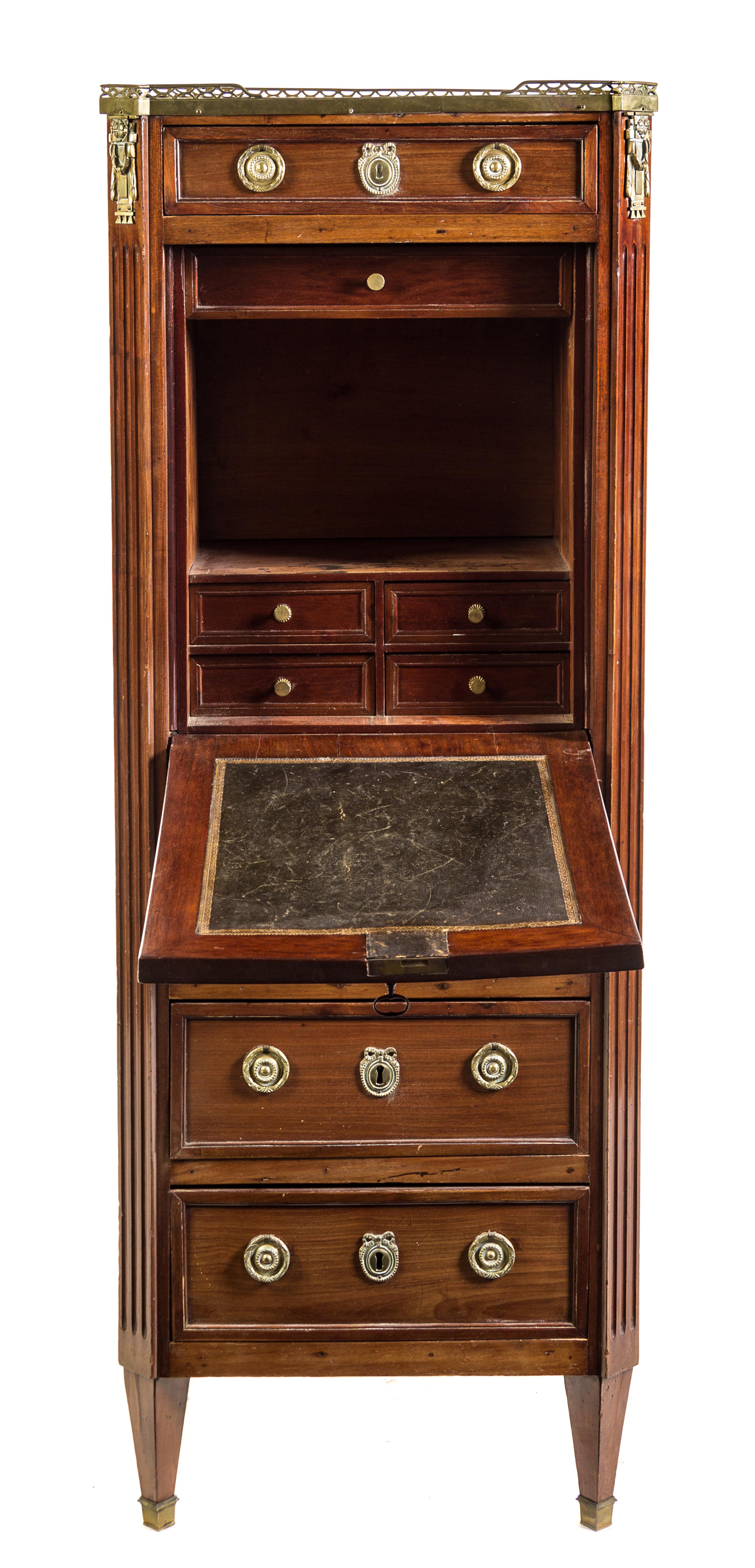 A Louis XVI Mahogany Secretaire a Abattant Height 61 x width 22 1/2 x depth 15 5/8 inches. — 19TH CENTURY