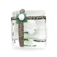 Lundberg Studios, California, USA, by Steven Lundberg and Daniel Salazar, a Rose of Tokyo Gift white rose block-shaped paperweight