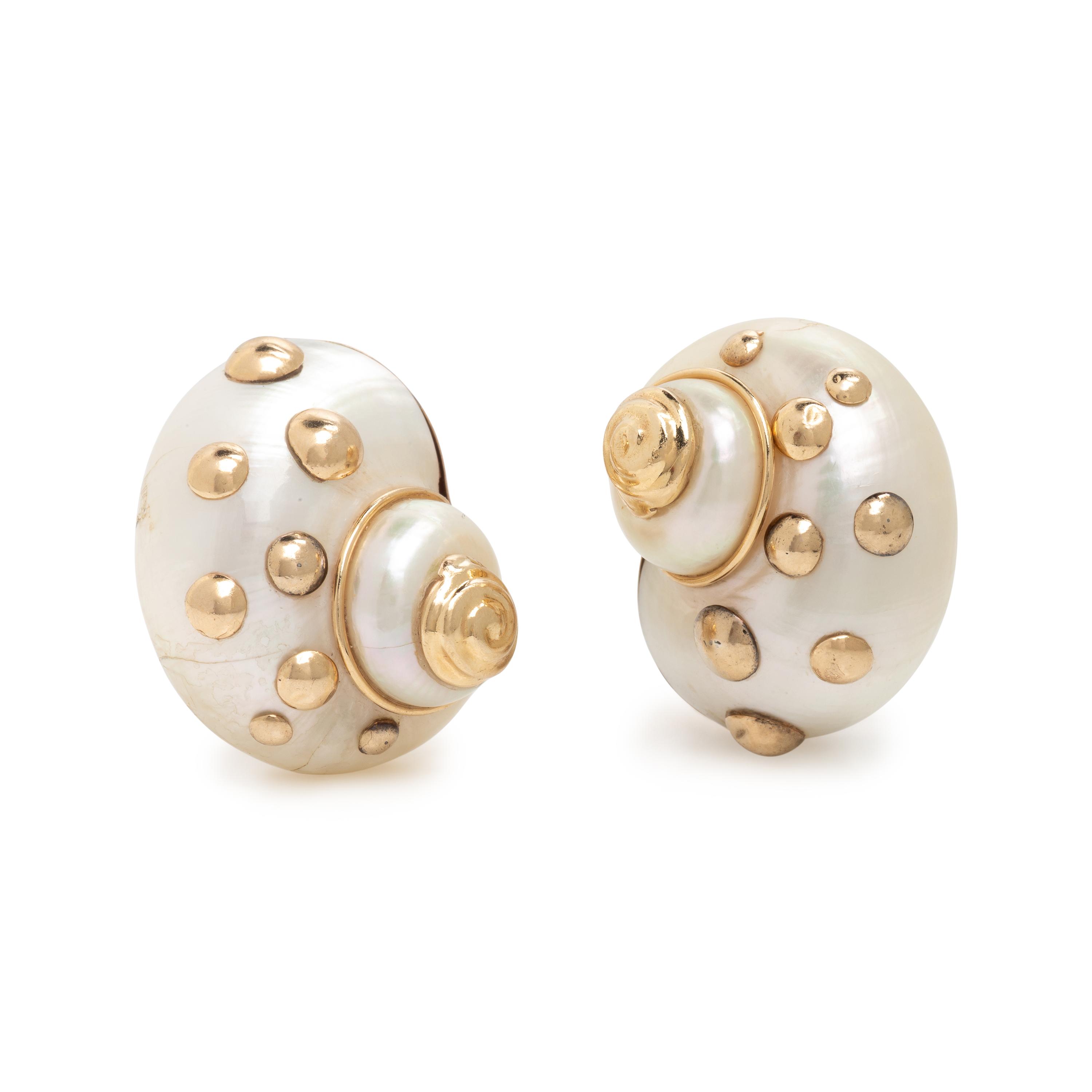 Maz, Turbo Shell and Yellow Gold Earrings