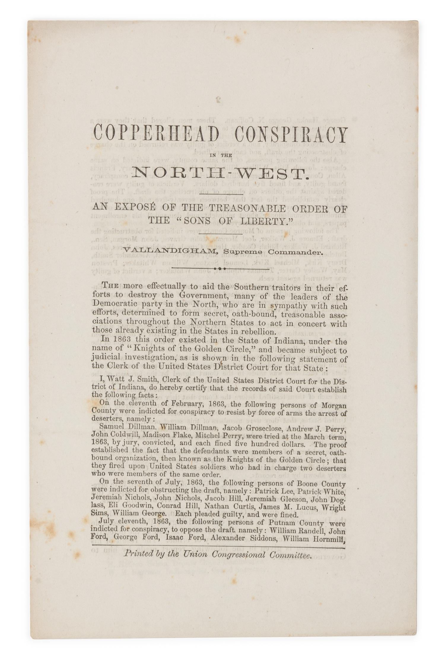 [ELECTION OF 1864 - COPPERHEADS]
