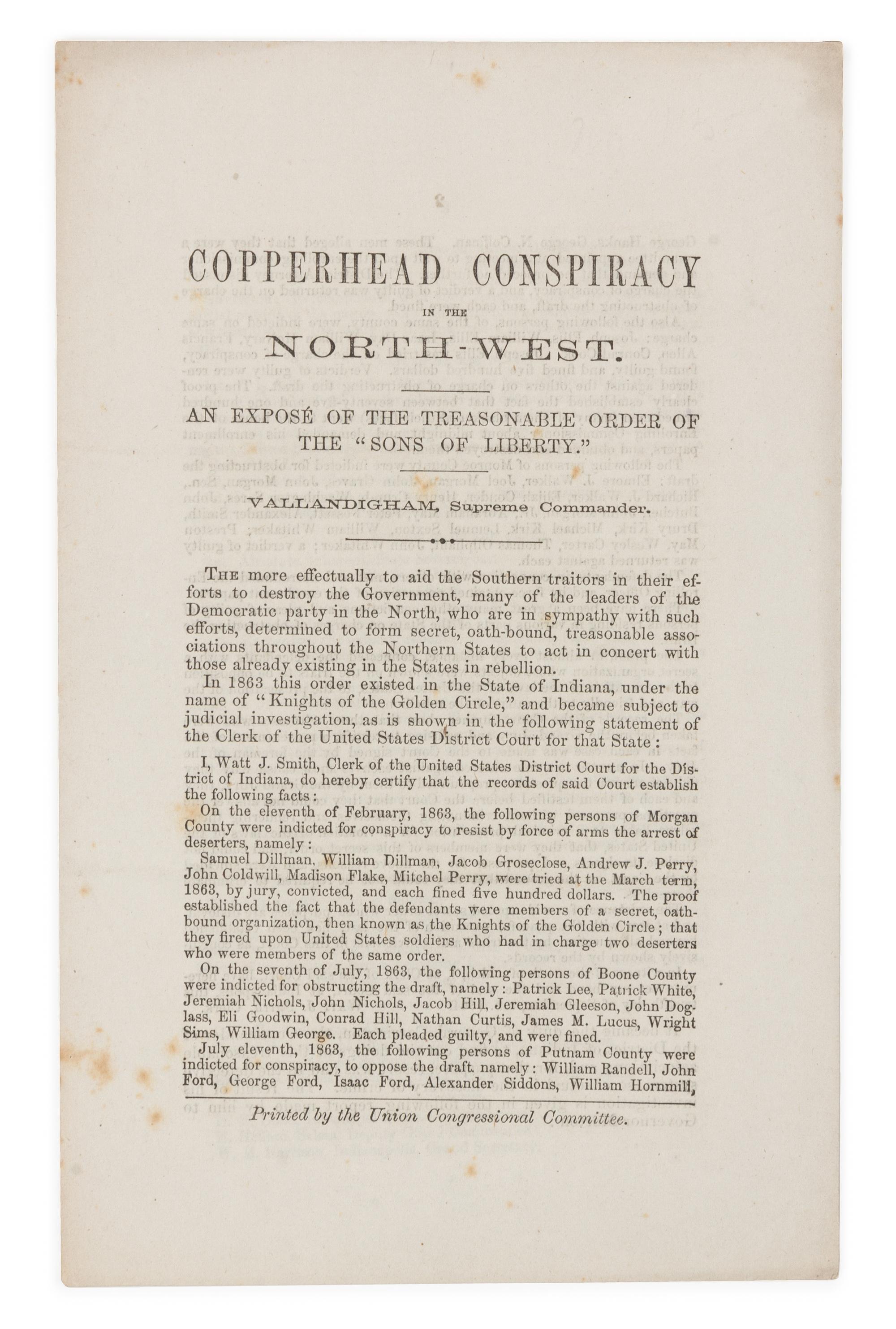 [ELECTION OF 1864 - COPPERHEADS]