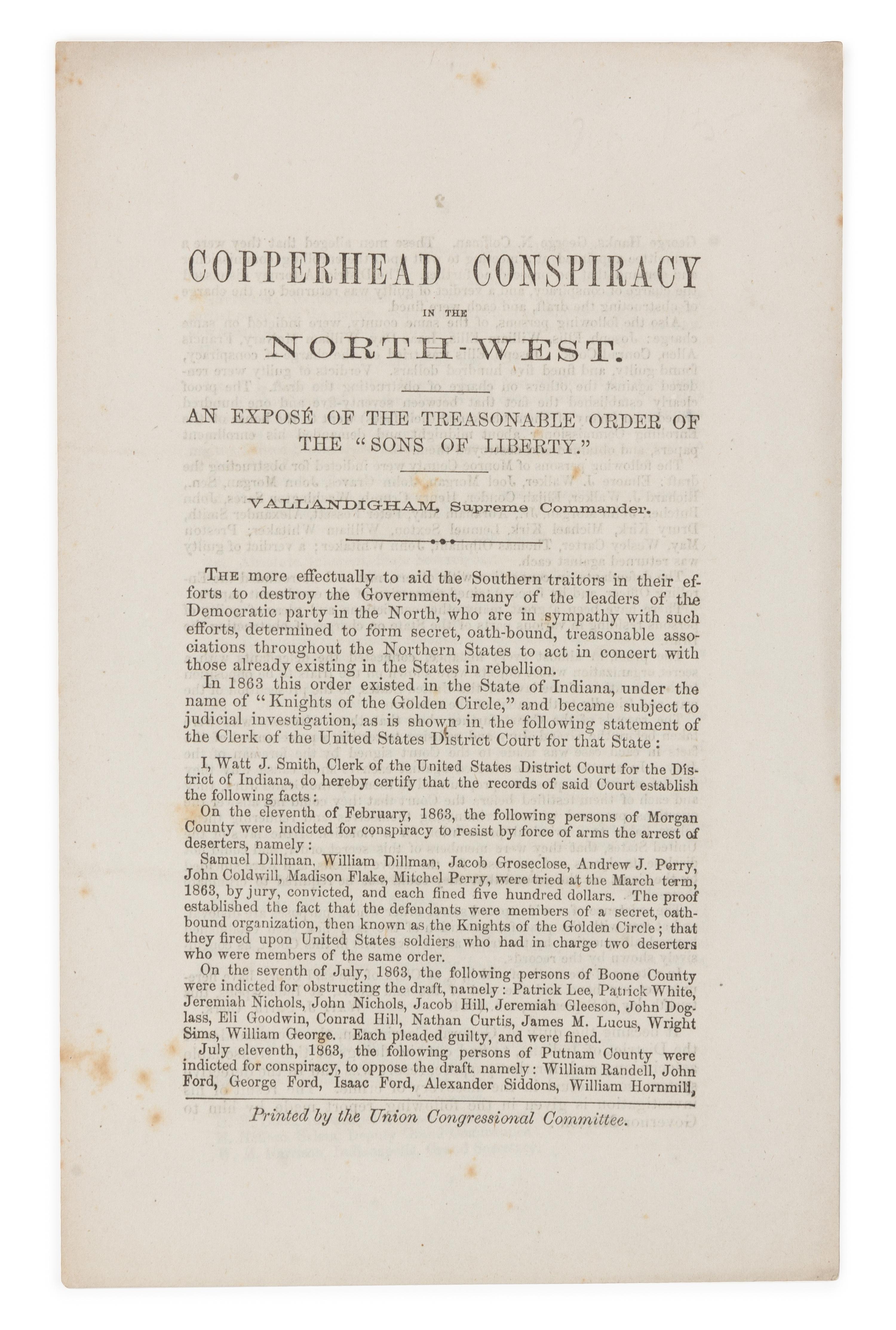 [ELECTION OF 1864 - COPPERHEADS]
