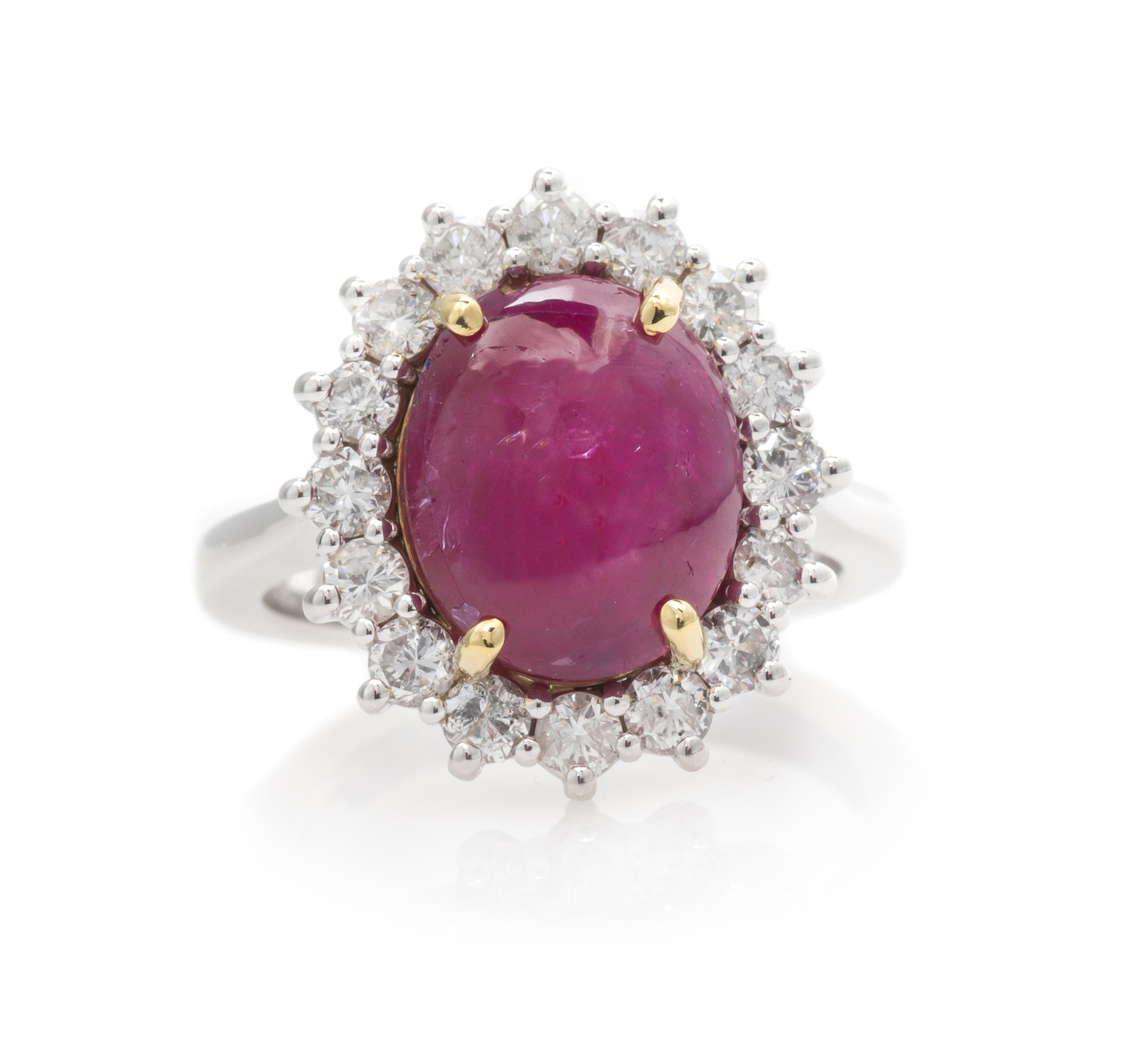 A White Gold, Star Ruby and Diamond Ring, 3.90 dwts.