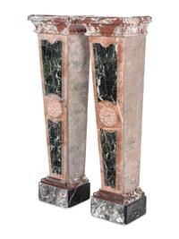 A Pair of Italian Incarnat , Vert de Mer and Fleur de Peche Marble Pedestals