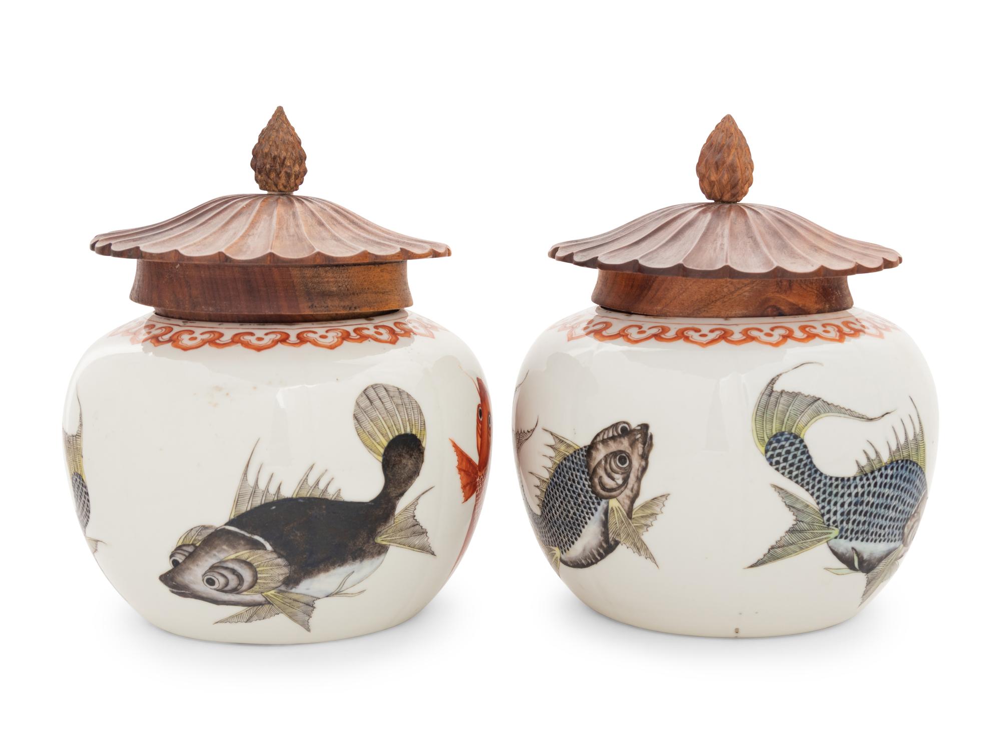 A Pair of Chinese Famille Rose Porcelain Jars