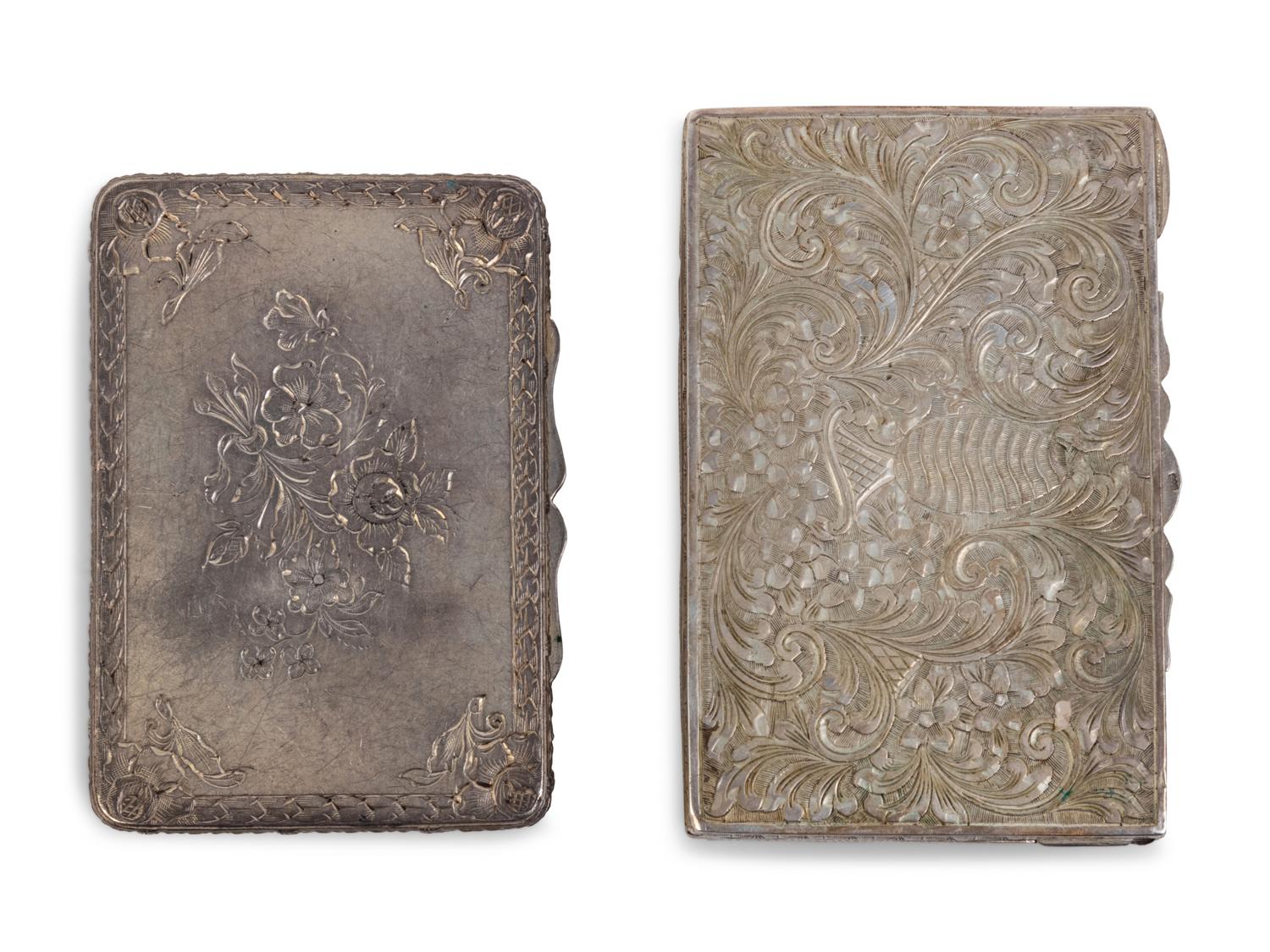 Two Continental Jeweled Silver Cases