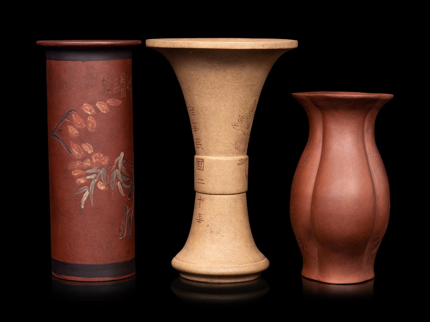 Three Chinese Yixing Zisha Pottery Vases