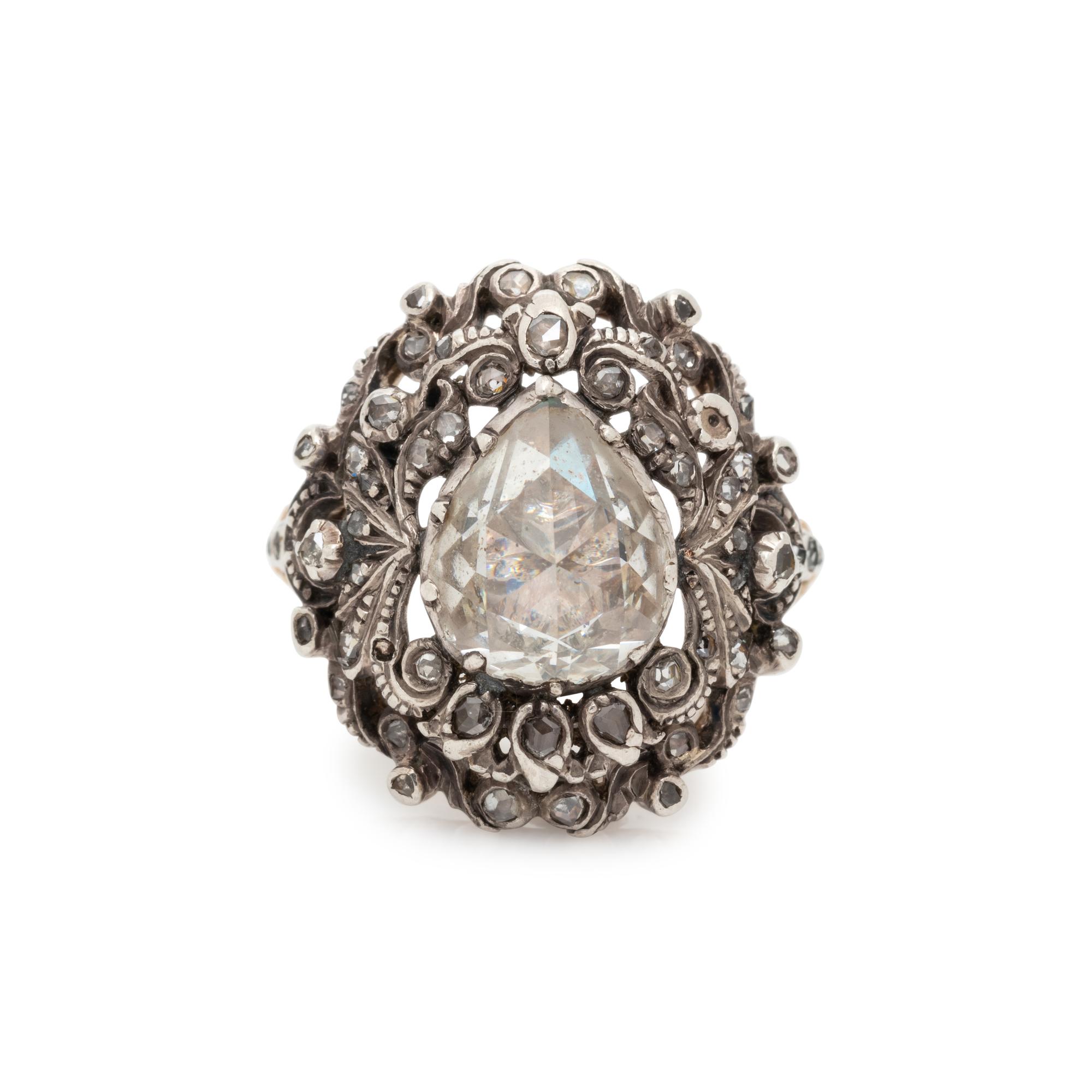 ANTIQUE, SILVER-TOPPED GOLD AND DIAMOND RING