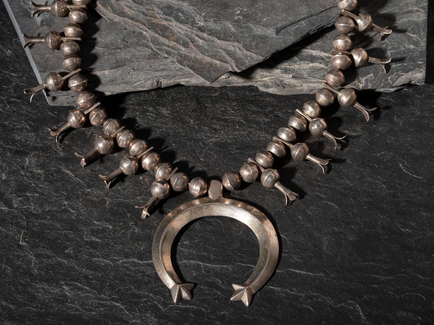 Navajo Silver Squash Blossom Necklace