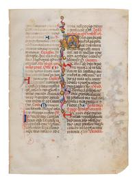 SANO DI PIETRO (Siena, 1405-1481) Two leaves from a Missal, including three historiated initials of St. Nicholas, St. Lucy, and St. Thomas, in Latin, illuminated manuscript on parchment [Italy, Siena, c. 1460-1470]