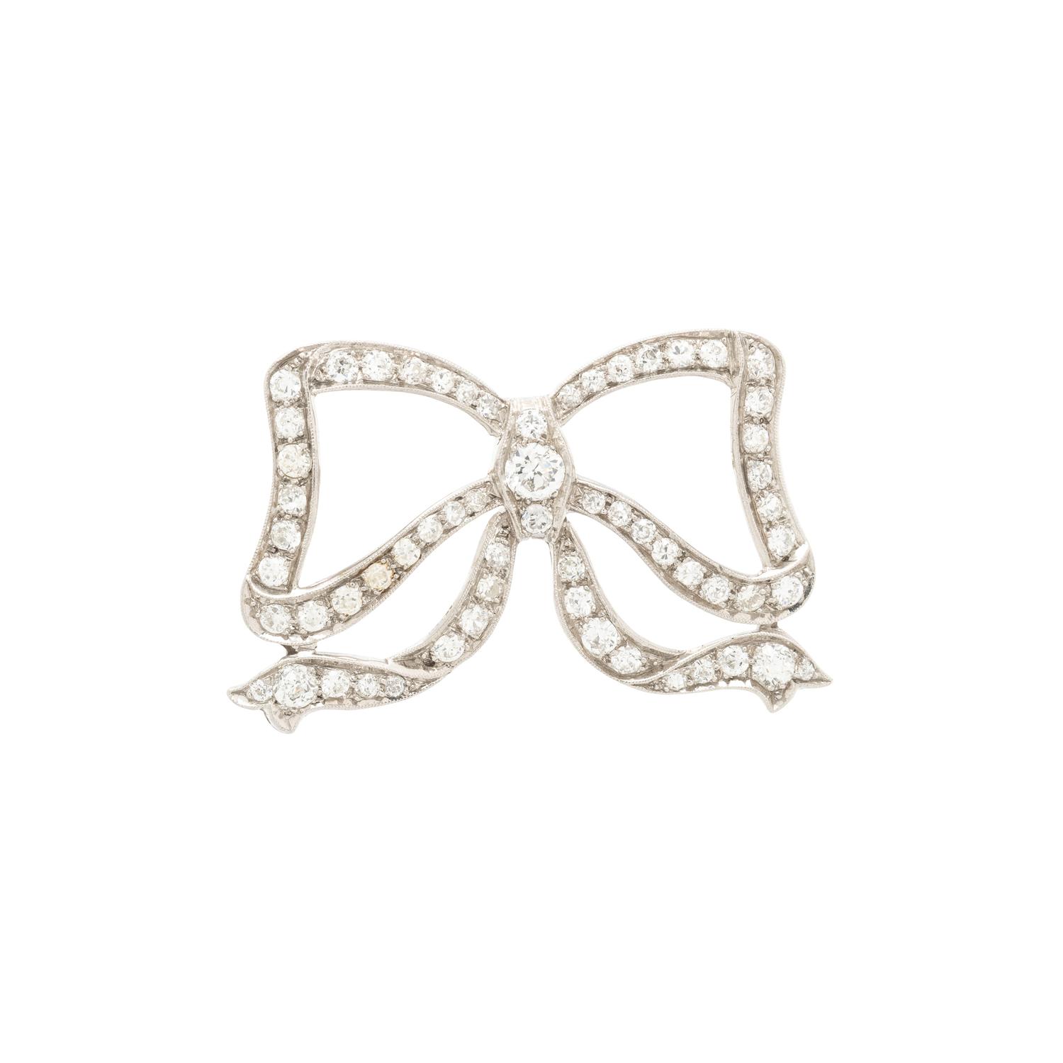 ANTIQUE, DIAMOND BOW BROOCH