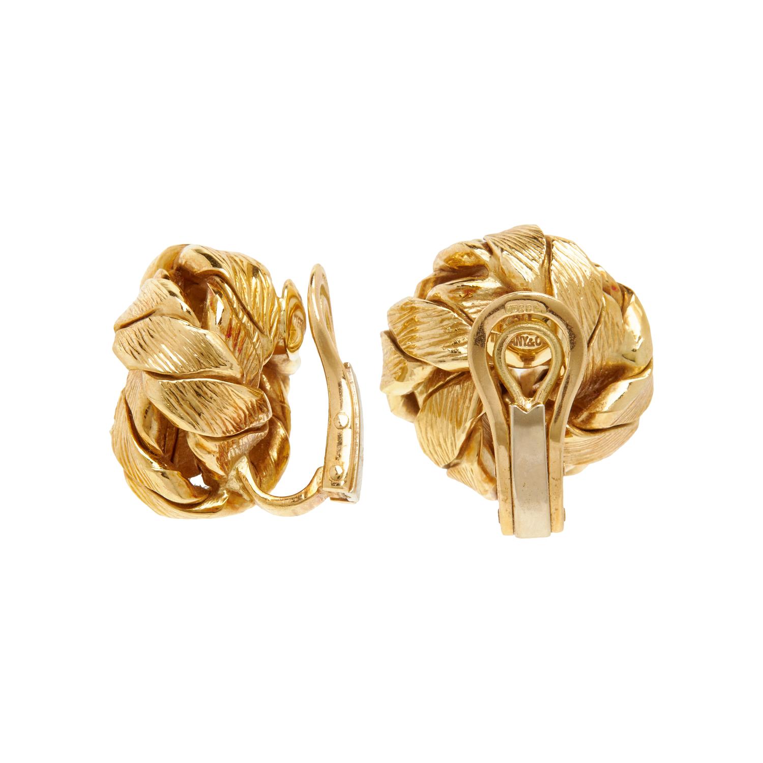 TIFFANY & CO., YELLOW GOLD KNOT CLIP EARRINGS