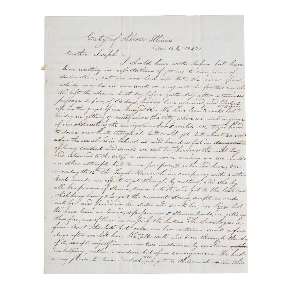 [Mormonism] A Unique Contemporary Manuscript Account of Joseph Smith's Final Words to His Followers, the Day Before his Violent Death, on the Interior of a Postal Cover