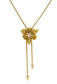 An 18 Karat Yellow Gold and Diamond Trillum Flower Lariat Necklace, 11.00 dwts.
