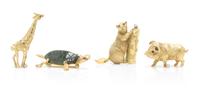 A Collection of Yellow Gold, Ruby and Diamond Animal Brooches, 34.70 dwts.