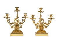 A Pair of American Gilt Bronze Three-Light Candelabra — 19TH CENTURY