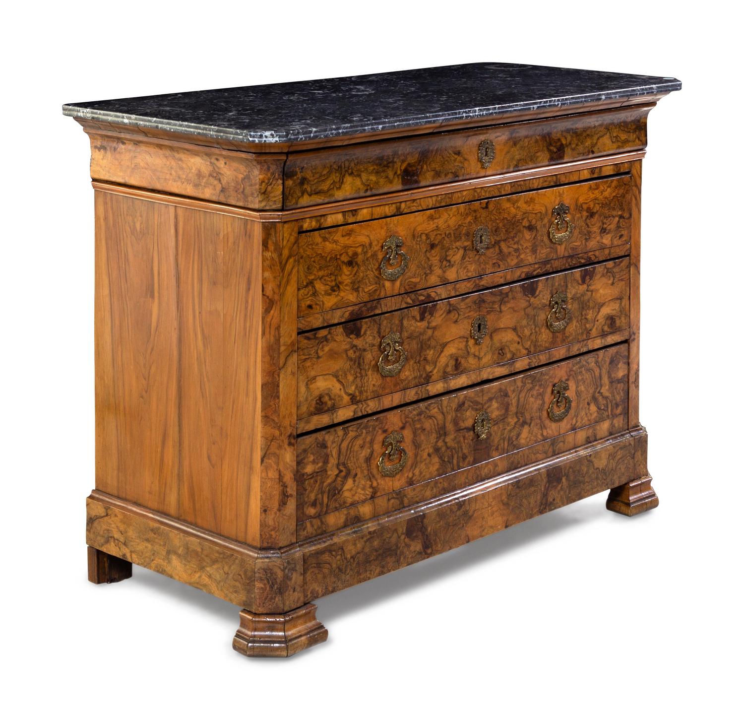 A Louis Philippe Burl Walnut Marble-Top Chest of Drawers