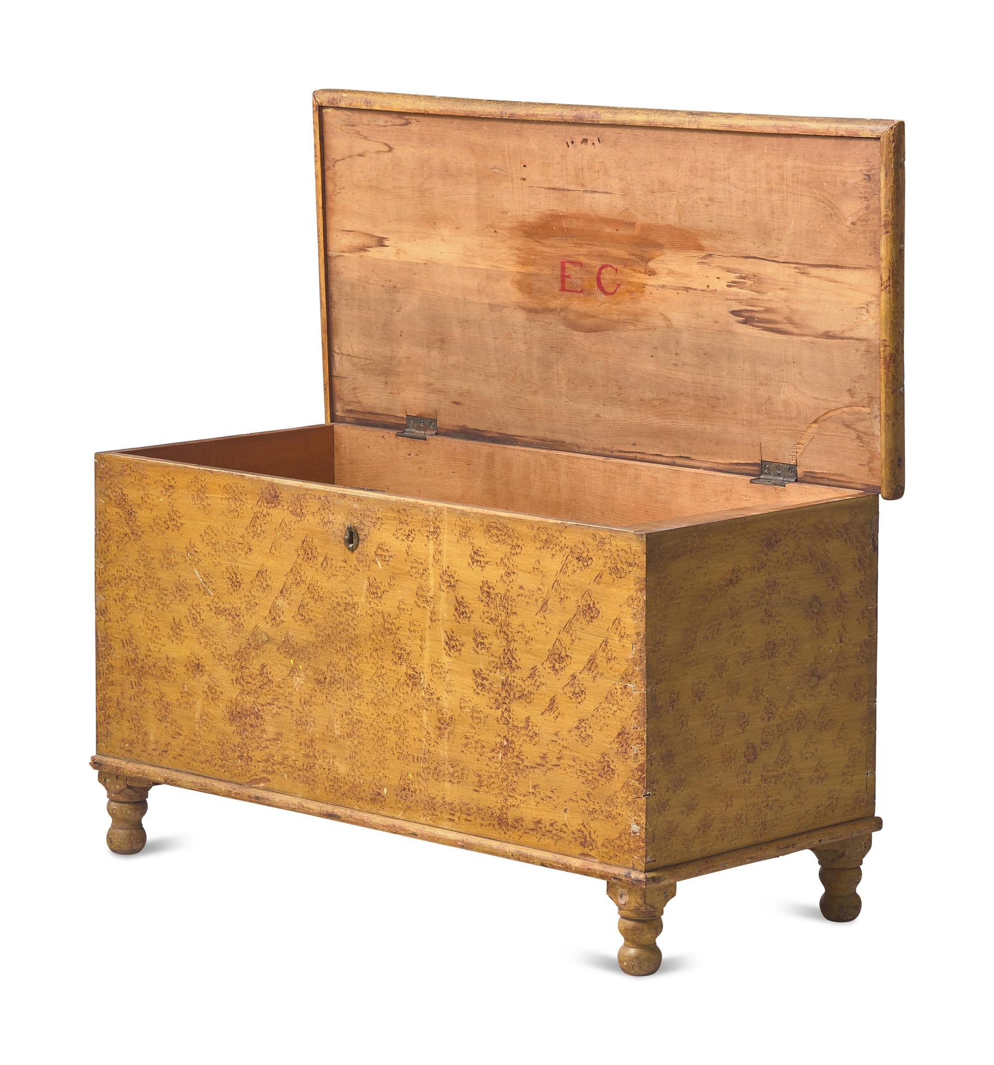 An American Small Sponge-Decorated and Yellow-Painted Wood Blanket Chest
