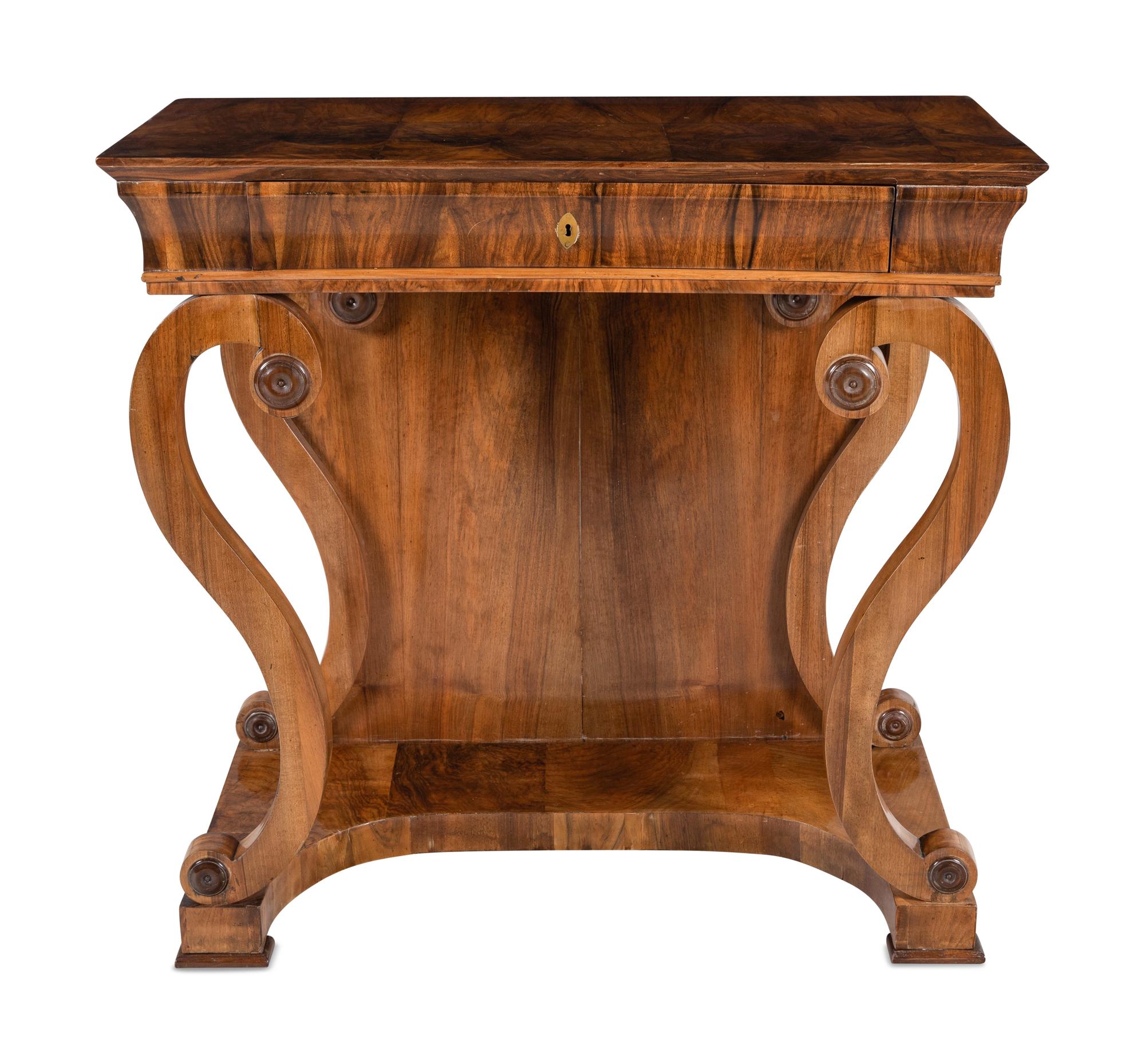 A Biedermeier Figured Walnut Pier Table