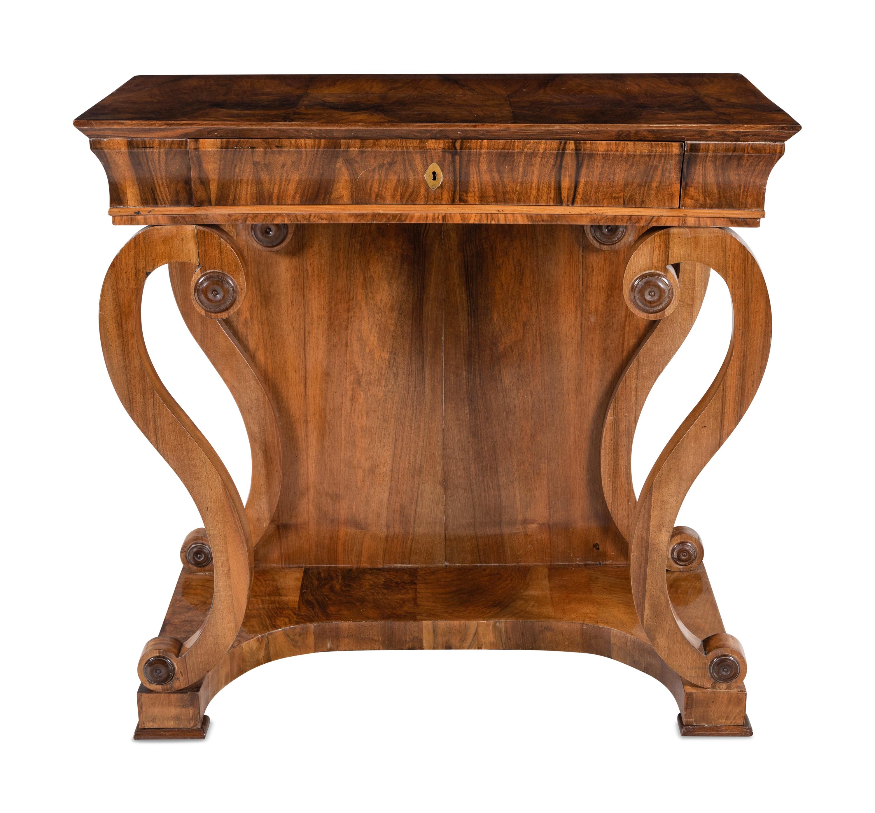 A Biedermeier Figured Walnut Pier Table