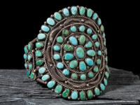 Navajo Silver and Turquoise Cluster Cuff Bracelet