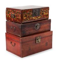 Three Chinese Export Leather-Veneered Trunks
