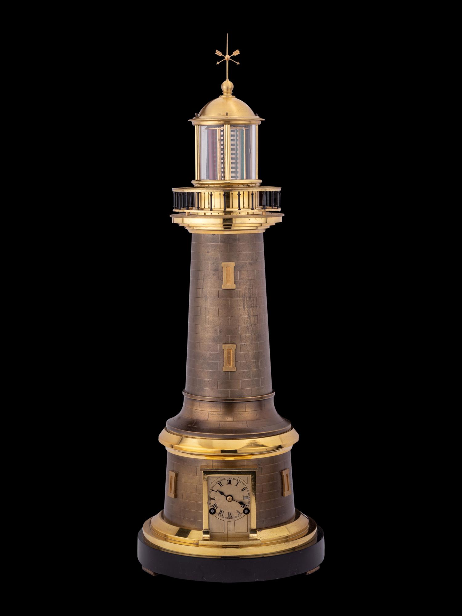 A Patinated and Gilt Bronze Lighthouse Clock