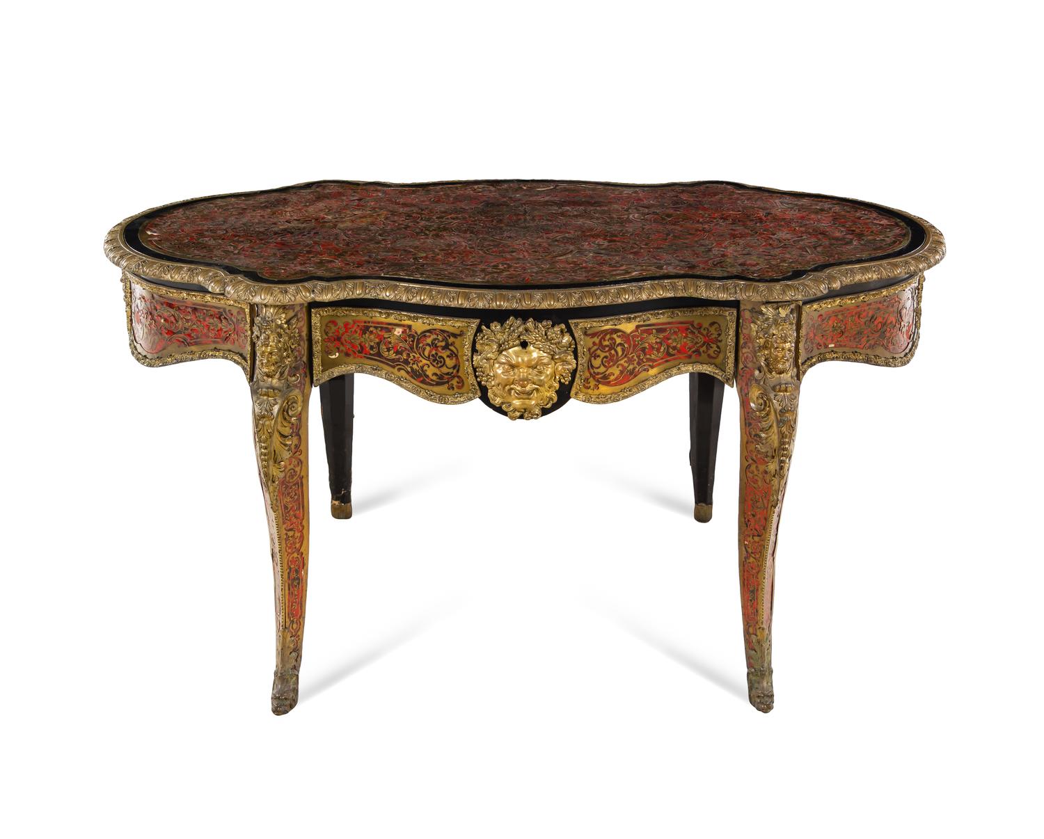 A Fine Napoleon III Gilt Bronze Mounted Boulle Marquetry and Tortoise Shell Center Table