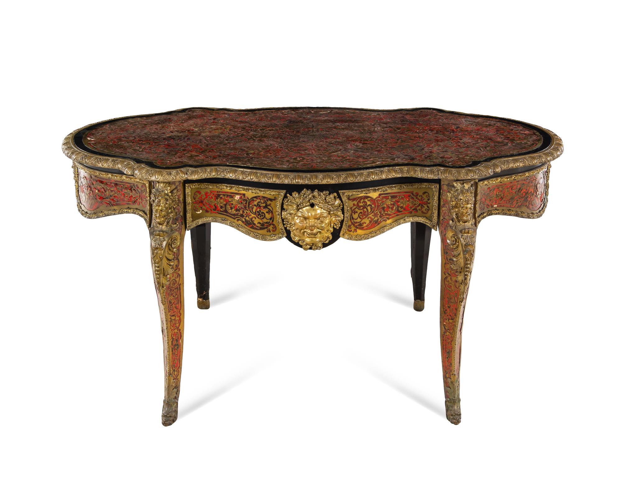 A Fine Napoleon III Gilt Bronze Mounted Boulle Marquetry and Tortoise Shell Center Table