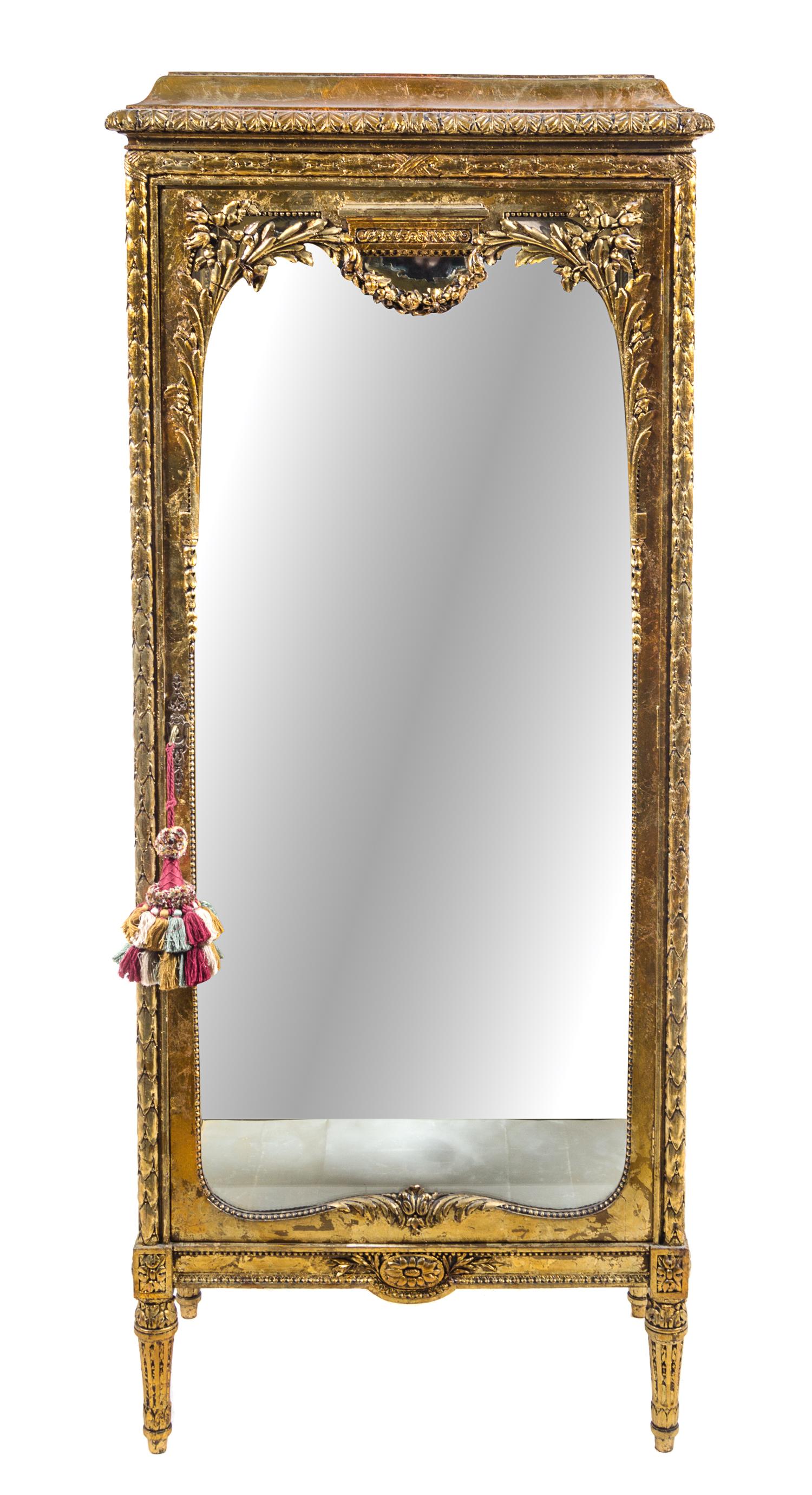 A Louis XVI Style Giltwood Vitrine Height 68 5/8 x width 28 1/2 x depth 15 1/2 inches. — 19TH/20TH CENTURY