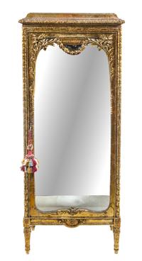 A Louis XVI Style Giltwood Vitrine Height 68 5/8 x width 28 1/2 x depth 15 1/2 inches. — 19TH/20TH CENTURY