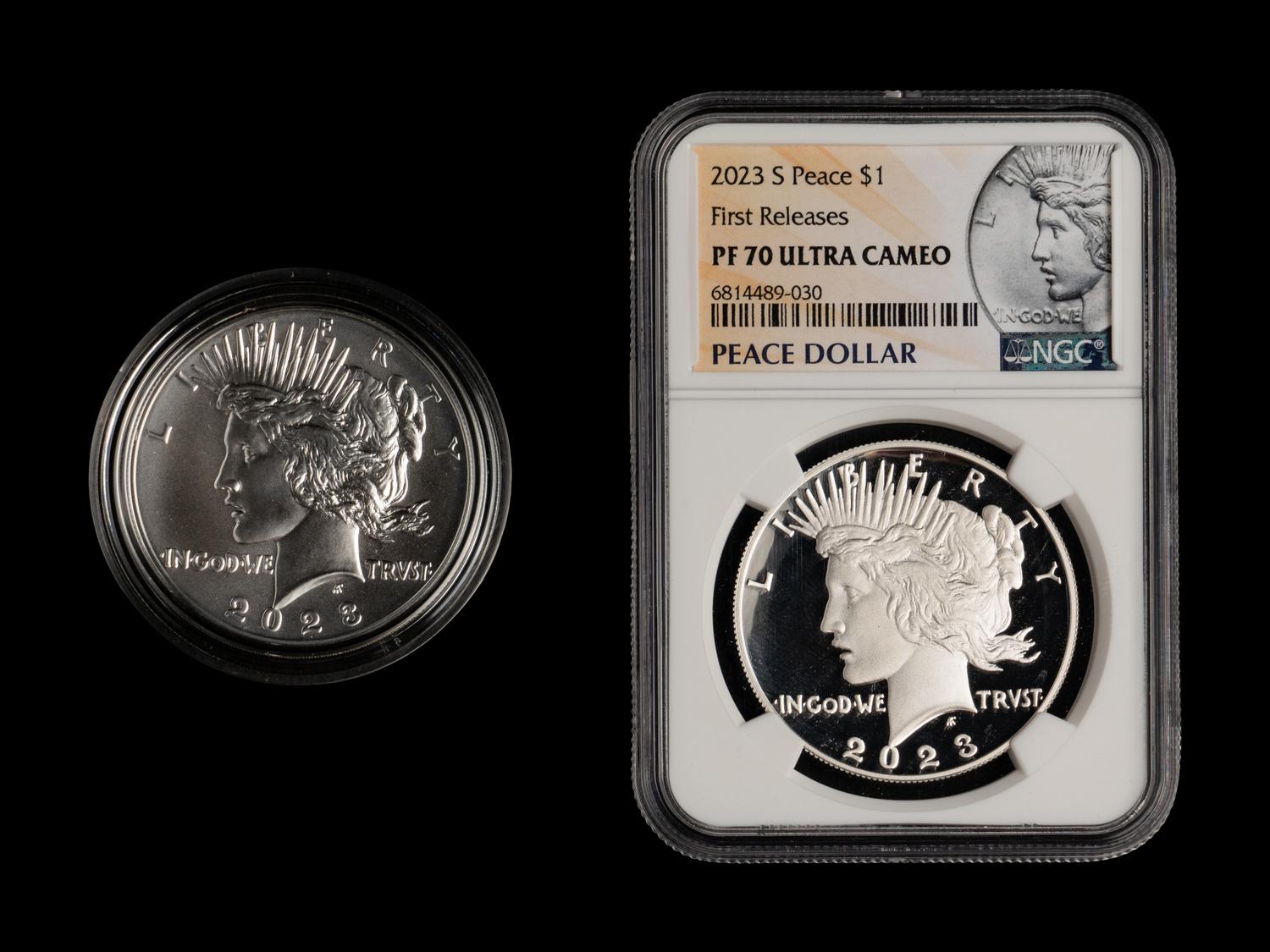 A Collection of Thirty-Seven Peace Commemorative $1 Proof and Mint Coins