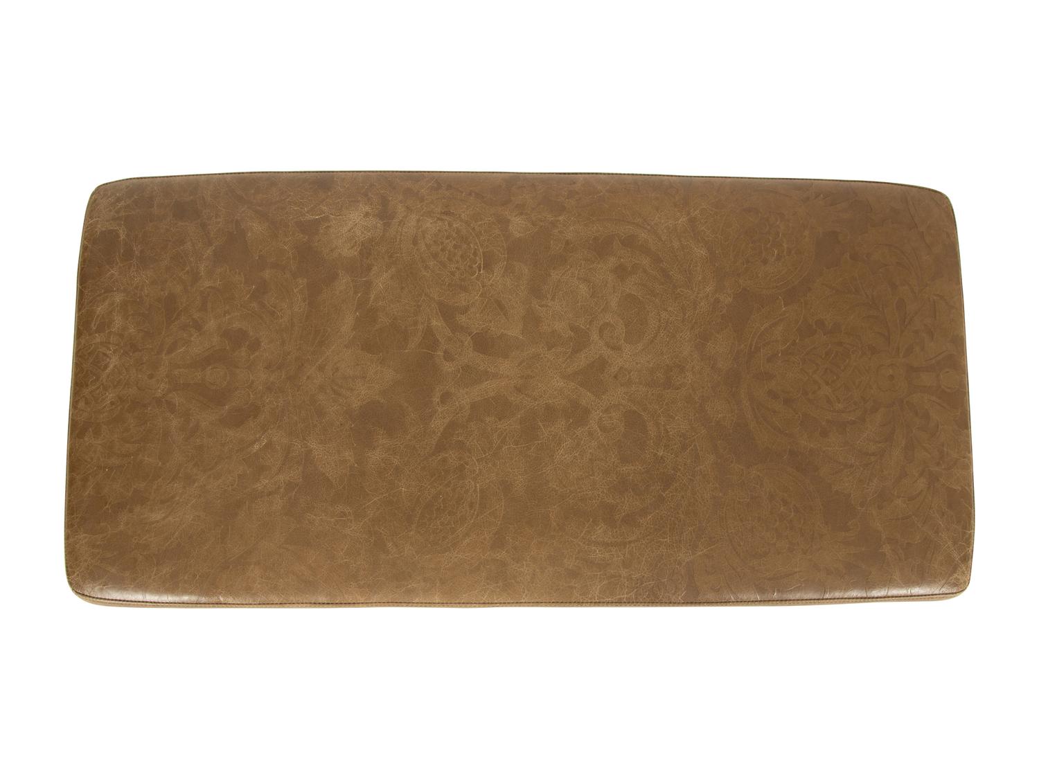 A William Switzer Burled Olivewood Bench with Tooled Leather Upholstered Seat — 20th Century