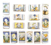 A Collection of Sixteen Italian Faience Tiles Each 11 x 6 inches. — 18TH CENTURY