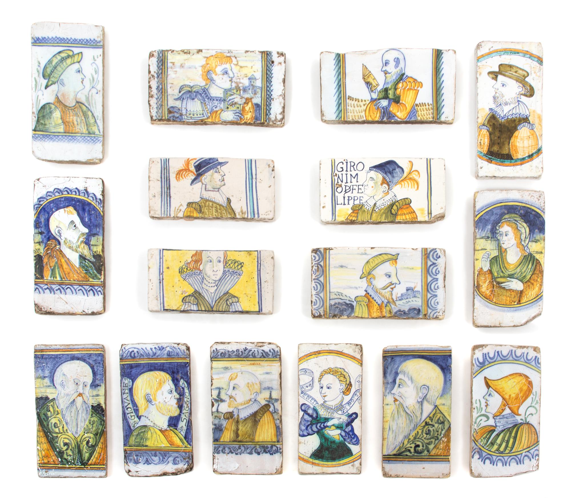 A Collection of Sixteen Italian Faience Tiles Each 11 x 6 inches. — 18TH CENTURY