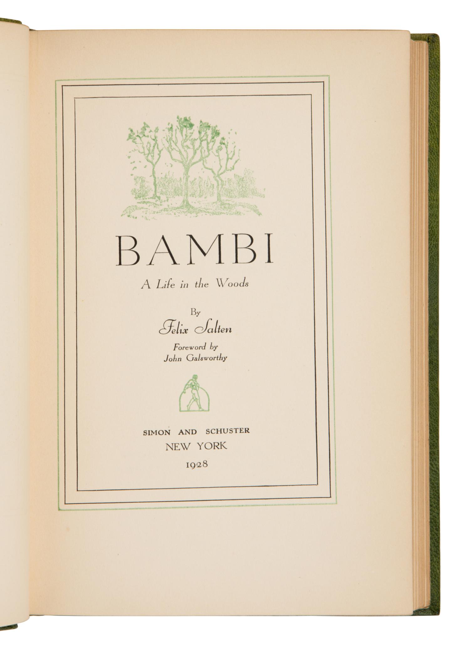 Salten, Felix (1869-1945). Bambi, A Life in the Woods . New York: Simon & Schuster, 1928.