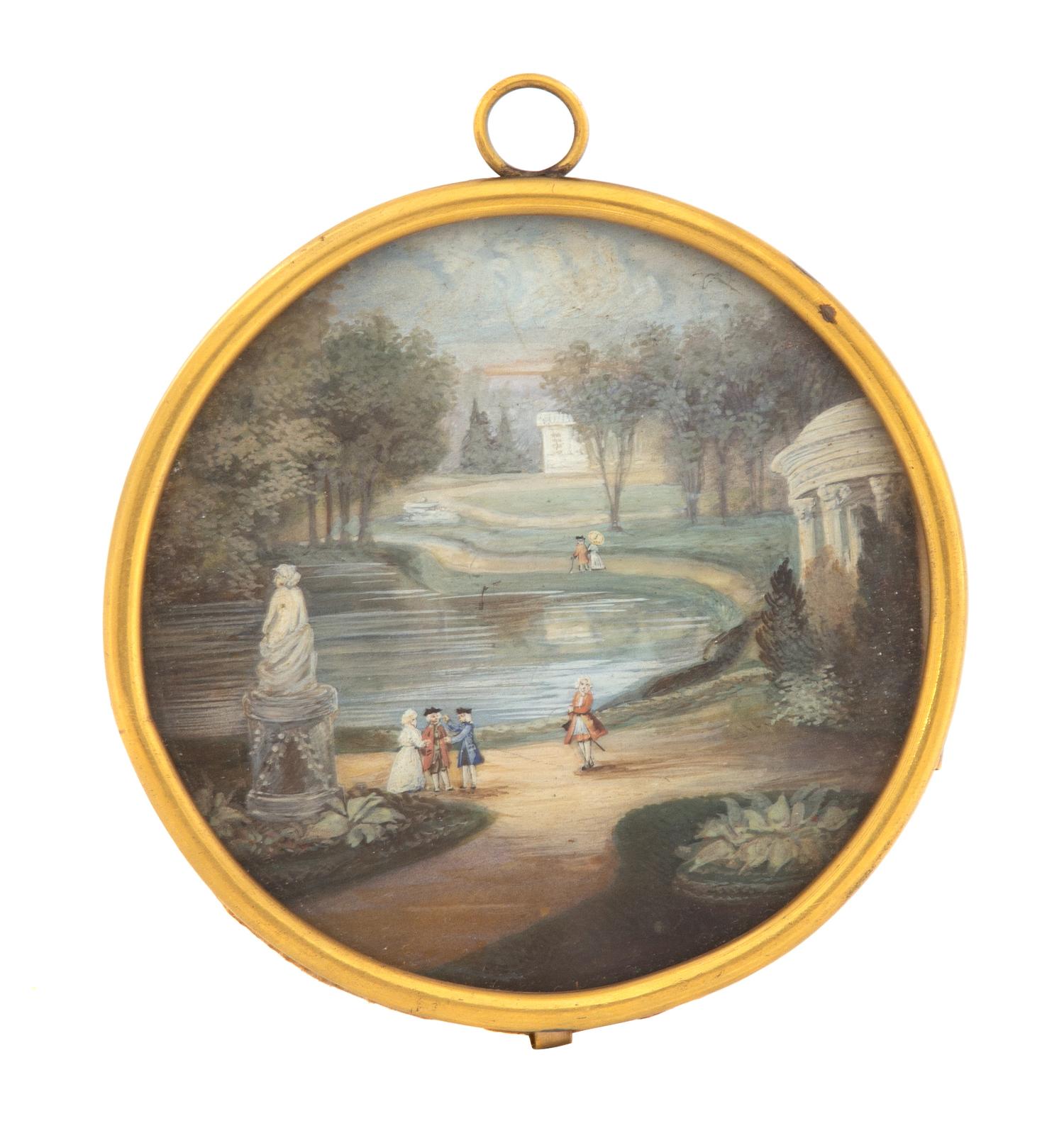 A Continental Landscape Painting Miniature Diameter 3 inches. — 19TH CENTURY