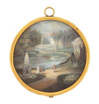 A Continental Landscape Painting Miniature Diameter 3 inches. — 19TH CENTURY