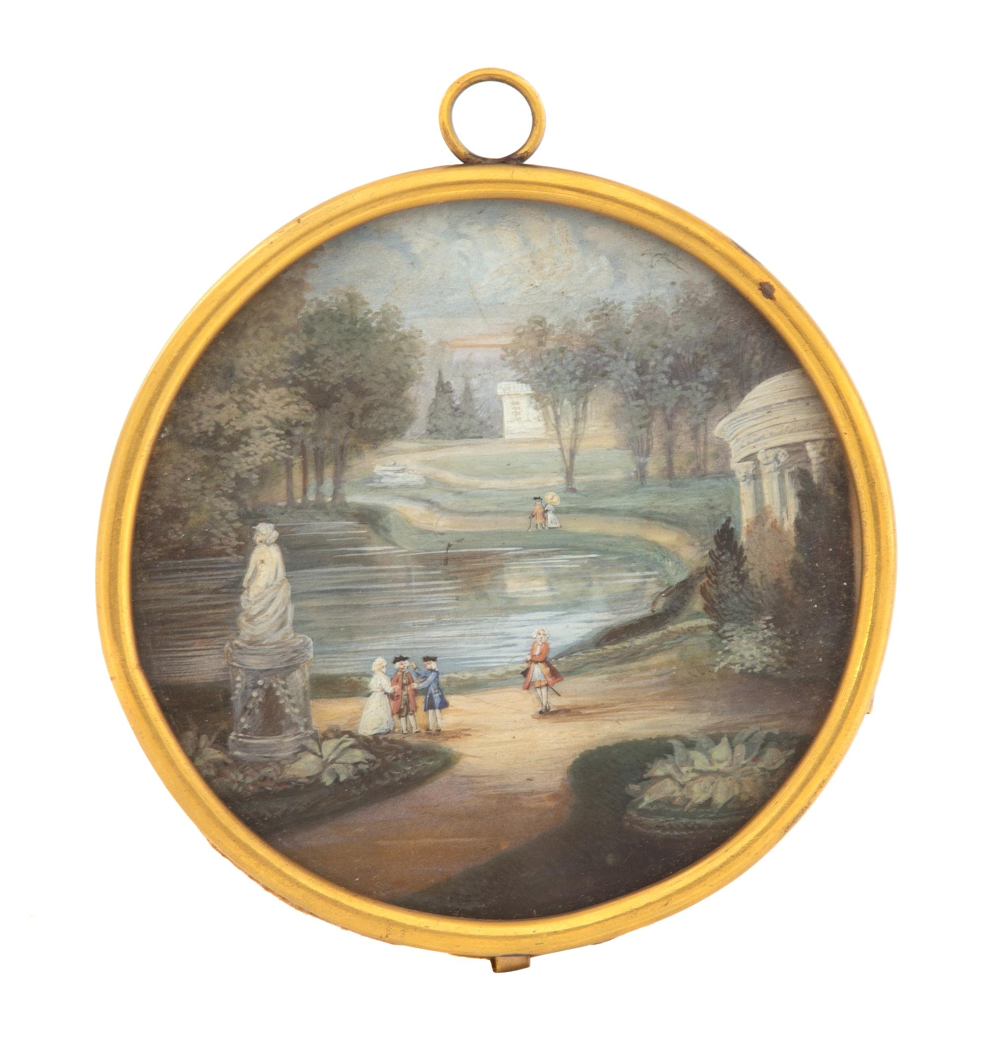 A Continental Landscape Painting Miniature Diameter 3 inches. — 19TH CENTURY