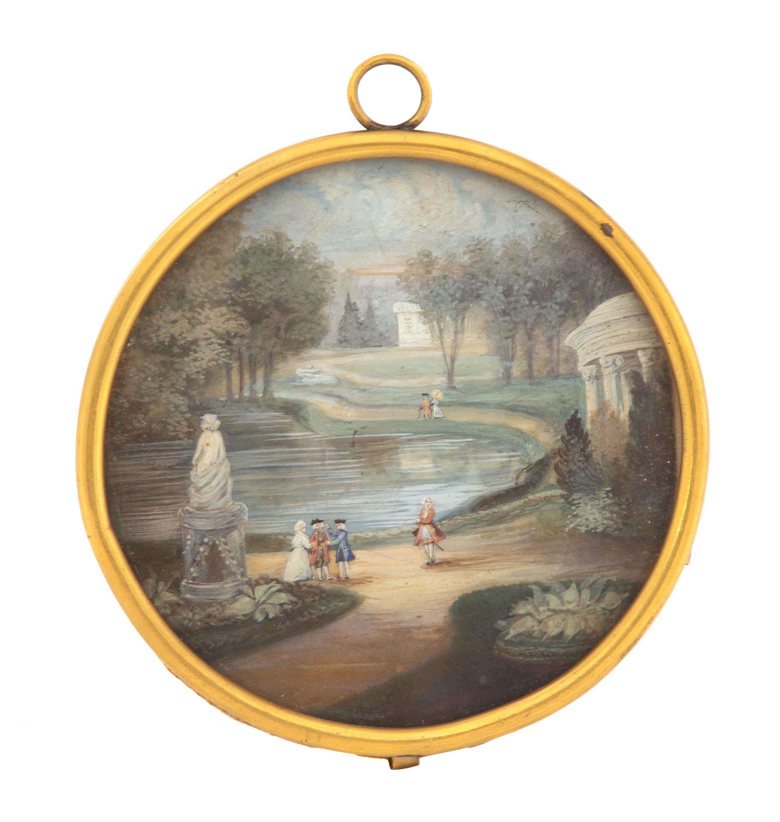 A Continental Landscape Painting Miniature Diameter 3 inches. — 19TH CENTURY