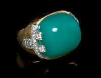 An 18 Karat Yellow Gold, Platinum, Diamond and Dyed Chalcedony Ring, David Webb, 25.50 dwts.