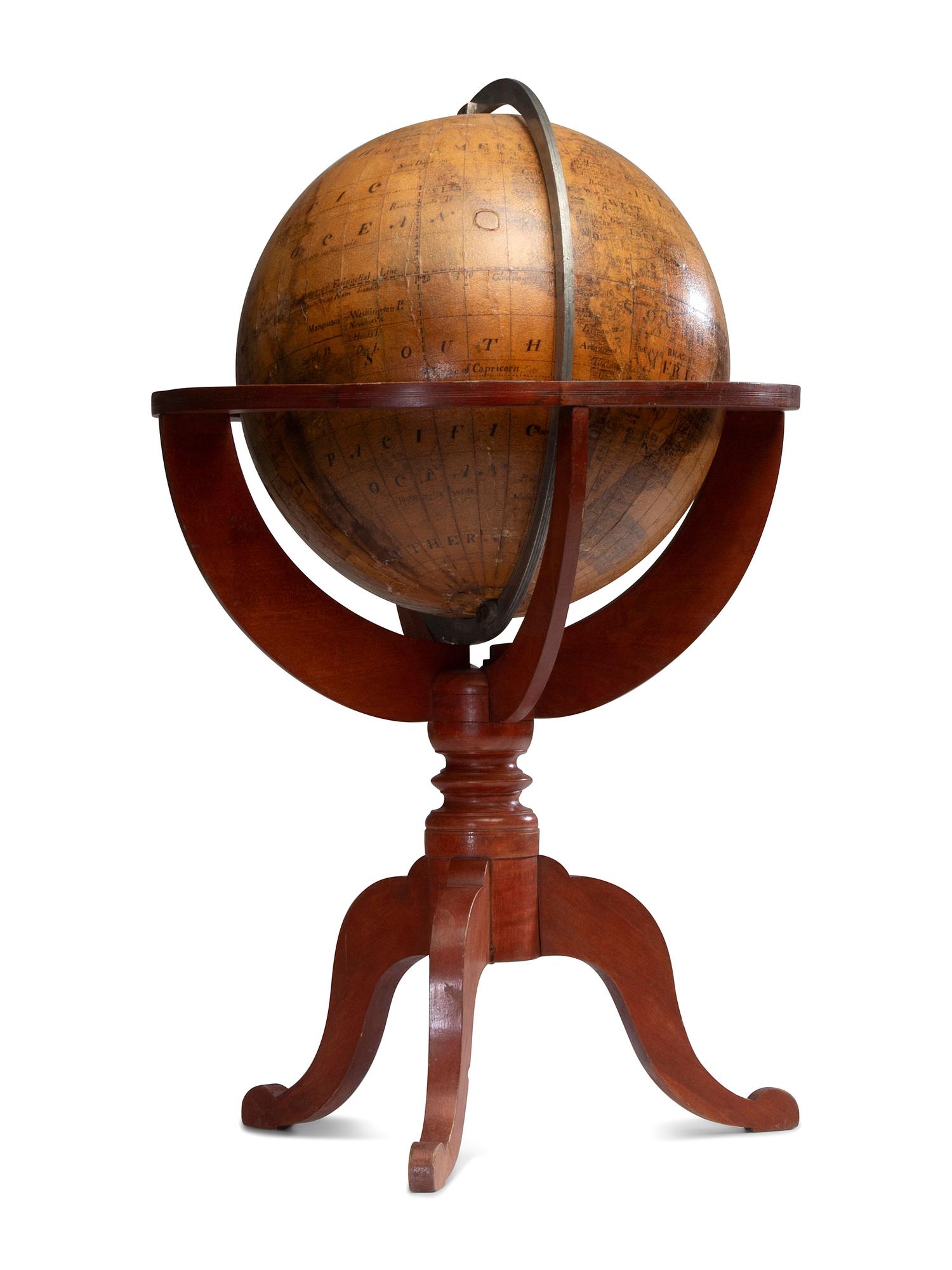 A Lacquered Paper on Wood Tabletop Terrestrial Globe