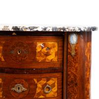 A Pair of Louis XV/XVI Transitional Style Parquetry Inlaid Marble Top Side Cabinets