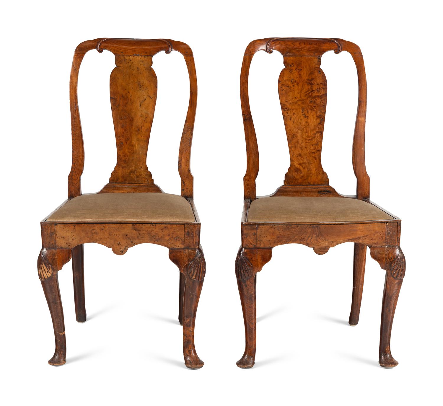 A Pair of George I Burl Walnut Side Chairs