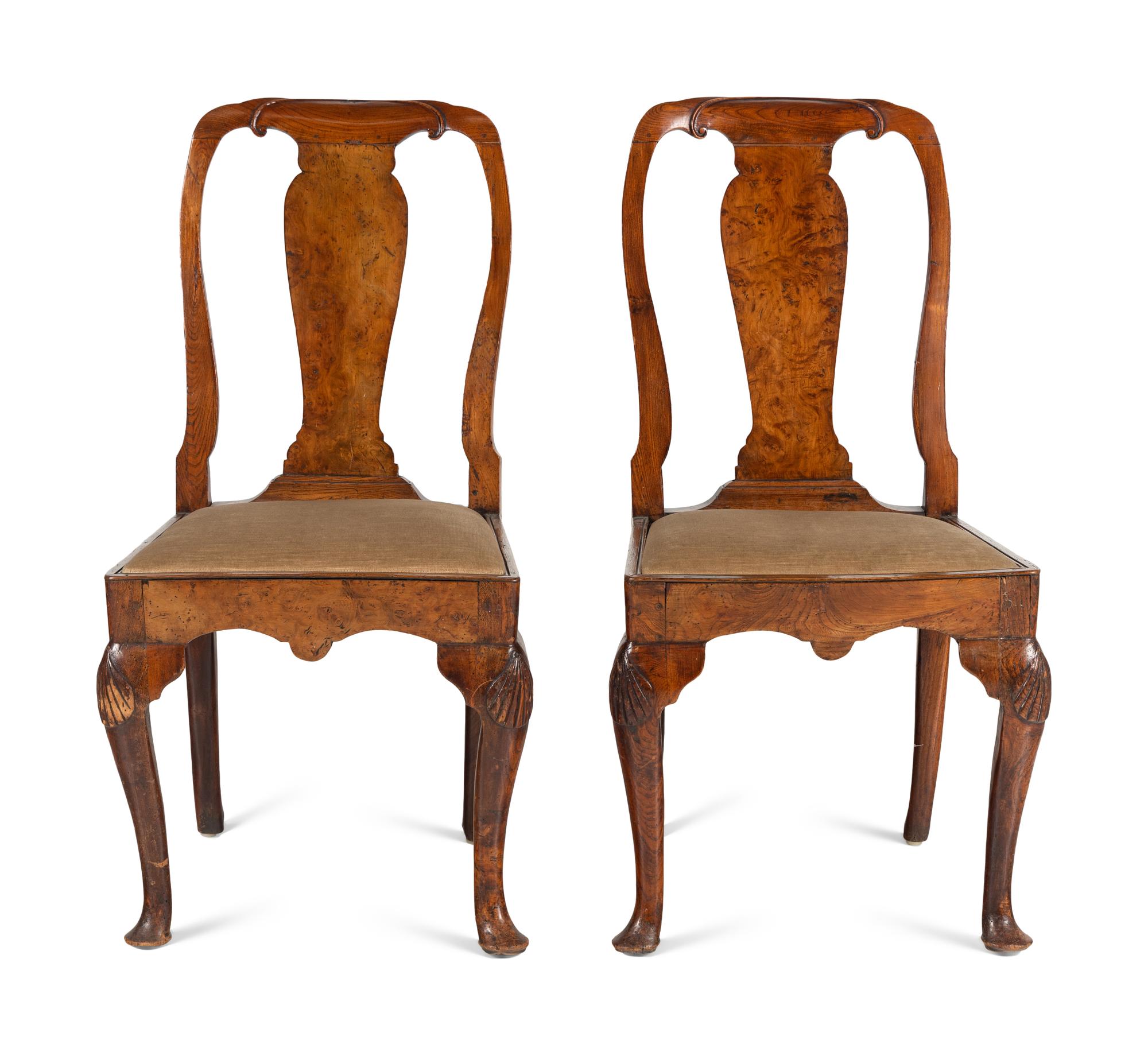 A Pair of George I Burl Walnut Side Chairs